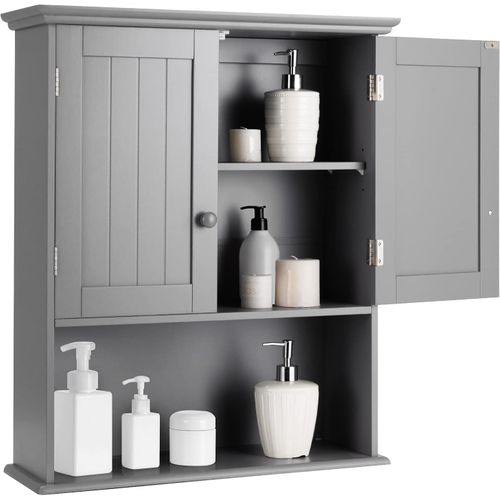 Armoire Murale Avec 2 Portes Et 3 Étagères Réglables, Gris