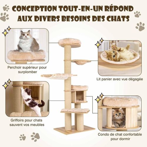 Grand Arbre à Chat Moderne,tour à Chat Avec Poteaux En Sisal, Charge 15kg Pour Chaque Couche, Beige