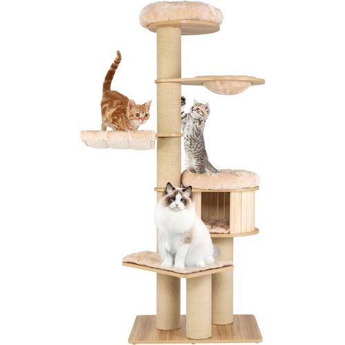 Grand Arbre à Chat Moderne,tour à Chat Avec Poteaux En Sisal, Charge 15kg Pour Chaque Couche, Beige