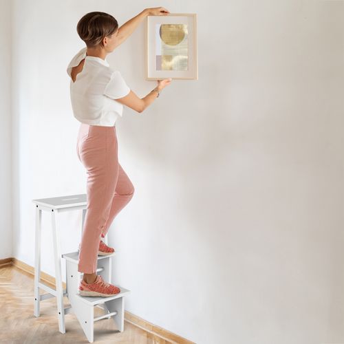 Tabouret Escabeau En Bois D'hévéa Pliant,  Portable, 57 X 41 X 76 Cm (blanc)