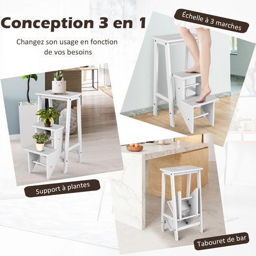 Tabouret Escabeau En Bois D'hévéa Pliant,  Portable, 57 X 41 X 76 Cm (blanc)