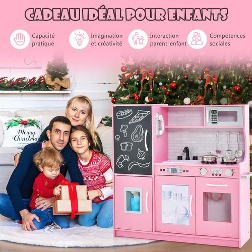 Cuisine Enfants En Bois Avec Tableau Noir Et Téléphone,jeu D’imitation Pour Enfants,82x24x80cm(rose)