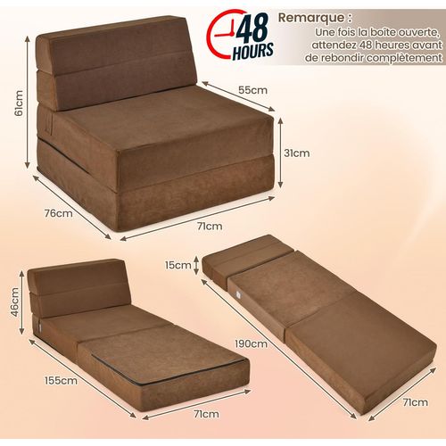 Matelas Lit Fauteuil Pliable, Futon Convertible En Mousse Haute Densité De 15 Cm,voyage (marron)