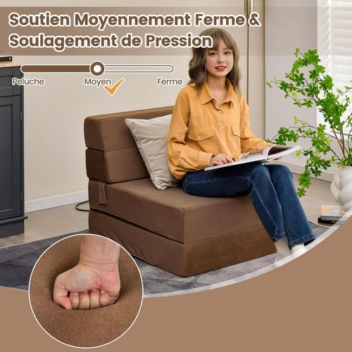 Matelas Lit Fauteuil Pliable, Futon Convertible En Mousse Haute Densité De 15 Cm,voyage (marron)