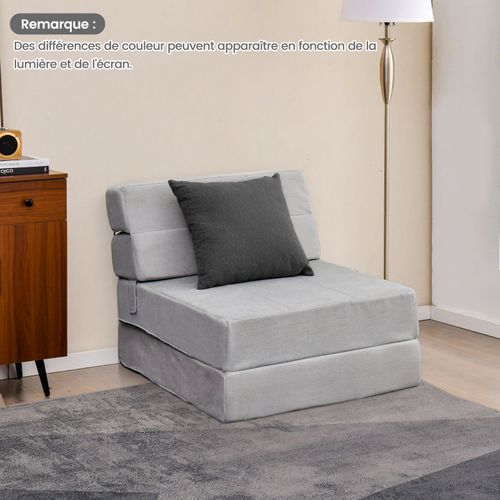 Matelas Lit Fauteuil Pliable, Futon Convertible En Mousse Haute Densité De 15 Cm, Voyage (gris)