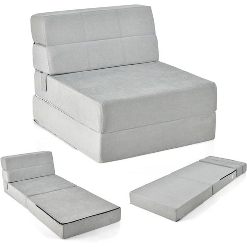 Matelas Lit Fauteuil Pliable, Futon Convertible En Mousse Haute Densité De 15 Cm, Voyage (gris)