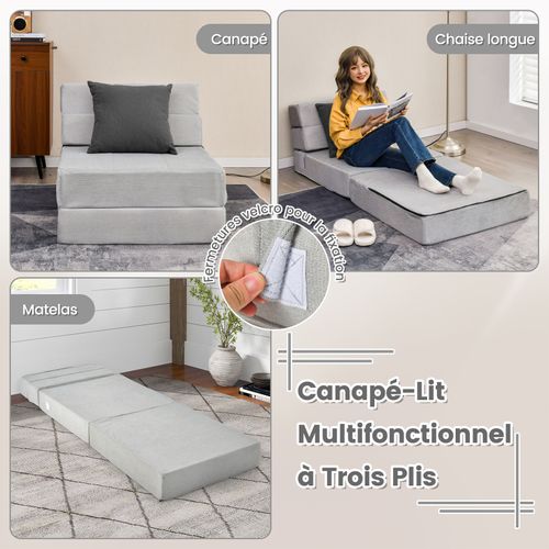 Matelas Lit Fauteuil Pliable, Futon Convertible En Mousse Haute Densité De 15 Cm, Voyage (gris)