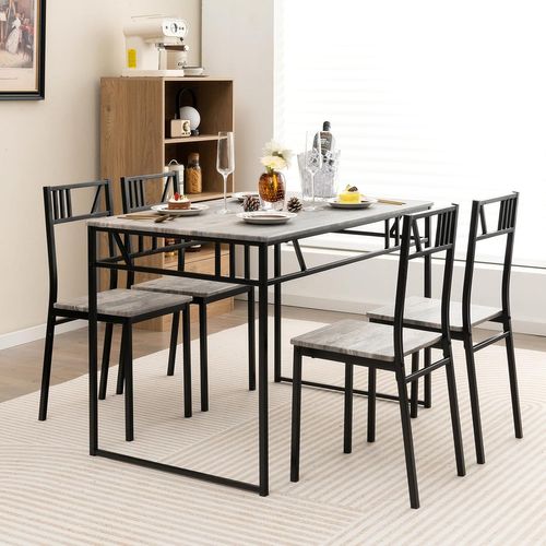 Table à Manger Avec 4 Chaises, Ensemble Table Et 4 Chaises, Cadre En Métal Noir, Cuisine, Salon