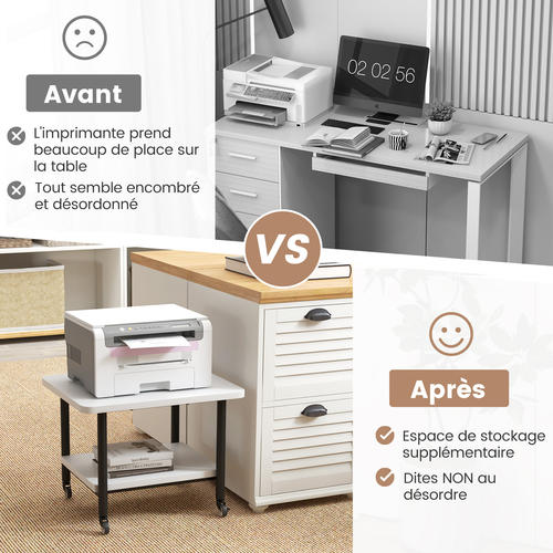 Support D'imprimante à 2 Niveaux, Organisateur De Stockage Pour Chambre, Salon, Bureau (blanc)