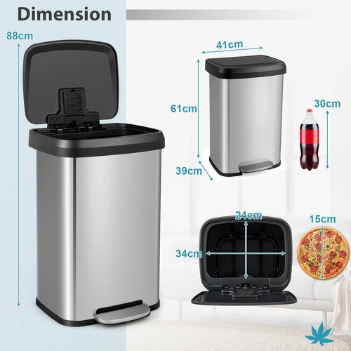 Poubelle Cuisine 50 Litres En Acier Inox, Pour Bureau, Salle De Bain (or Rose)