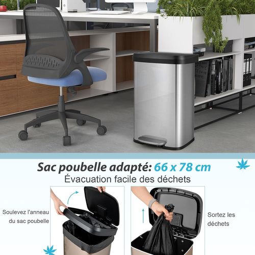 Poubelle Cuisine 50 Litres En Acier Inox,  Anti-empreintes, Pour Bureau, Salle De Bain (argent)