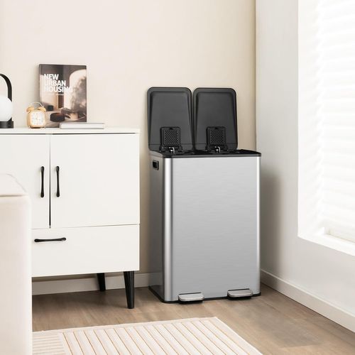 Poubelle Double Compartiments 2 X 30l, Fermeture En Douceur, Casier Pour Désodorisant