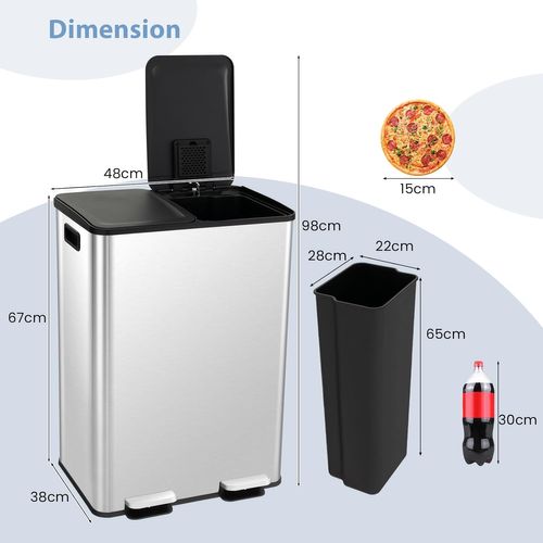 Poubelle Double Compartiments 2 X 30l, Fermeture En Douceur, Casier Pour Désodorisant