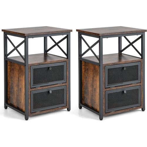 Lot De 2 Bout De Canapé Industriel 2 Étagères, Salon, 61X 40 X 35 Cm