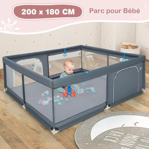 Grand Parc Pour Bébé Avec 50 Balles Océaniques,centre D'activités Pour Bébé,200 X 180x 68 Cm (gris)
