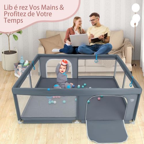 Grand Parc Pour Bébé Avec 50 Balles Océaniques,centre D'activités Pour Bébé,200 X 180x 68 Cm (gris)