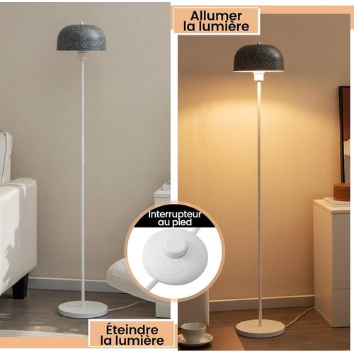 Lampadaire Sur Pied En Métal De 146 Cm,base Lestée Et Culot E27 (sans Ampoule),  Gris-blanc