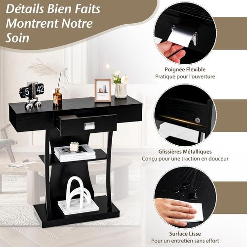Table De Console Industrielle à 3 Étagères Avec Tiroir,couloir, Entrée, 91 X 30 X 88cm (noir)