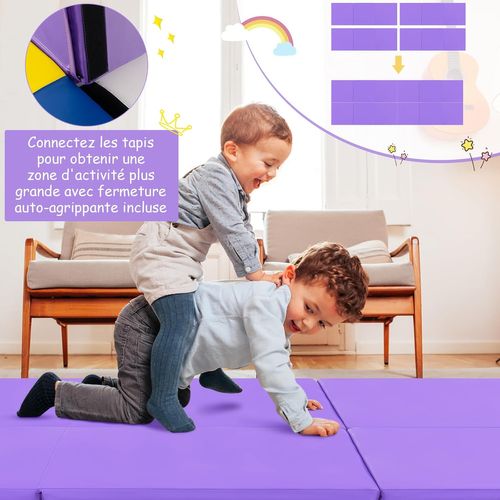 Tapis De Gymnastique Pliable En Mousse Epe, Tapis De Yoga Pliant Avec 2 Poignées,180x60x5cm, Violet