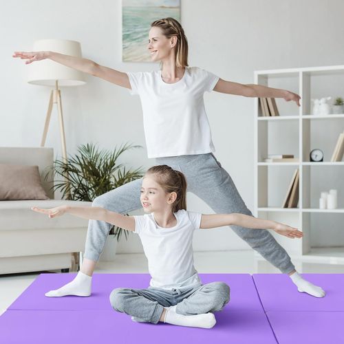 Tapis De Gymnastique Pliable En Mousse Epe, Tapis De Yoga Pliant Avec 2 Poignées,180x60x5cm, Violet