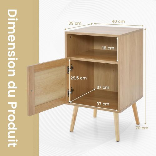 Table De Chevet Avec à Porte Cannage Et Pieds,table D'appoint Ave Pour Salon, 40 X 39 X 70 Cm