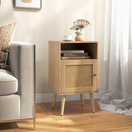 Table De Chevet Avec à Porte Cannage Et Pieds,table D'appoint Ave Pour Salon, 40 X 39 X 70 Cm