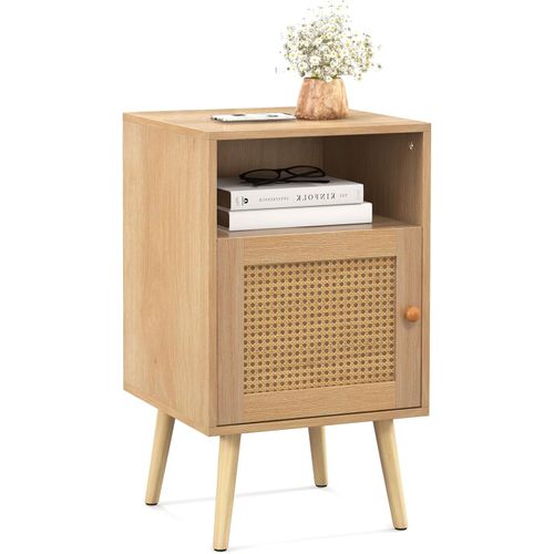 Table De Chevet Avec à Porte Cannage Et Pieds,table D'appoint Ave Pour Salon, 40 X 39 X 70 Cm