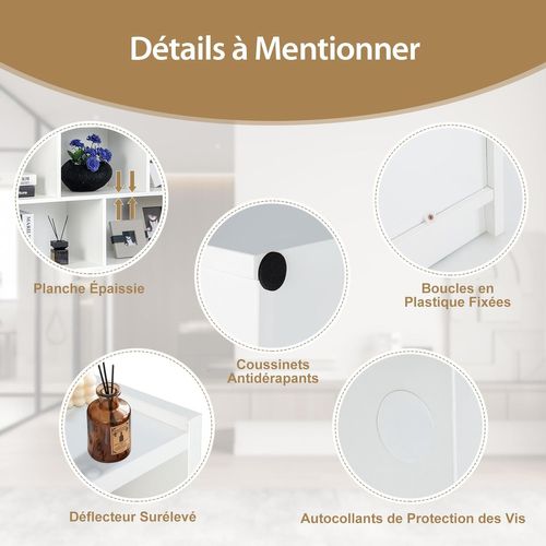 Bibliothèque Enfants à 3 Niveaux Avec 8 Cases, Salon, Charge 60kg, 122 X 32 X 93 Cm (blanc)