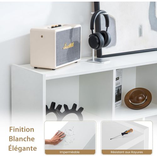 Bibliothèque Enfants à 3 Niveaux Avec 8 Cases, Salon, Charge 60kg, 122 X 32 X 93 Cm (blanc)