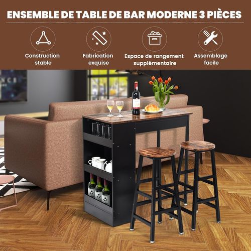 Table Haute Cuisine Avec Tabouret, Mange-debout Avec 3 Étagères, Bar, Studio