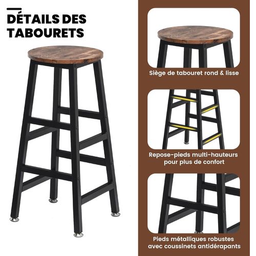 Table Haute Cuisine Avec Tabouret, Mange-debout Avec 3 Étagères, Bar, Studio