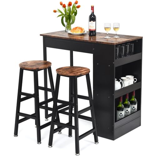Table Haute Cuisine Avec Tabouret, Mange-debout Avec 3 Étagères, Bar, Studio