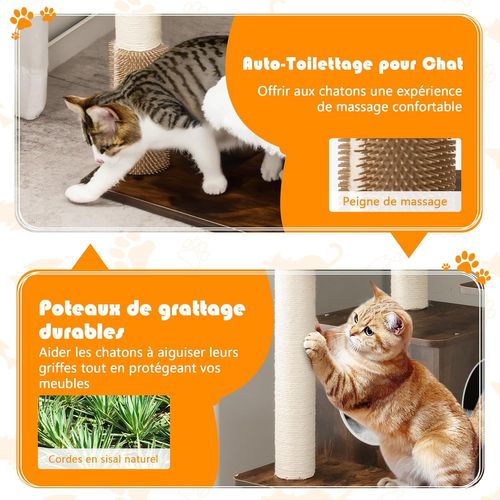 Arbre à Chat En Bois,tour à Chat Avec Condo Et Poteaux En Sisal, Charge 15kg Pour Chaque Couche
