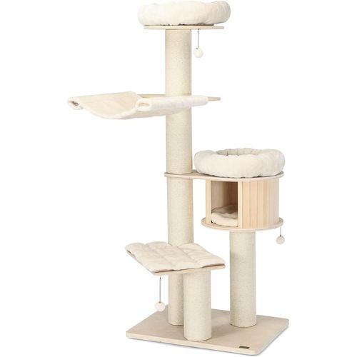 Grand Arbre à Chat En Bois Massifcharge 15kg Pour Chaque Couche, Beige (174cm)