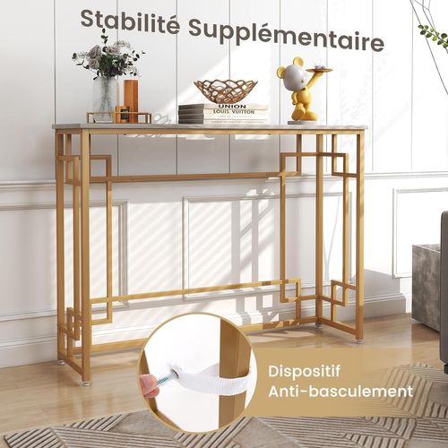 Table Console, Meuble D'entrée En Faux Marbre, Cadre En Métal Doré, 110 X 30 X 81 Cm