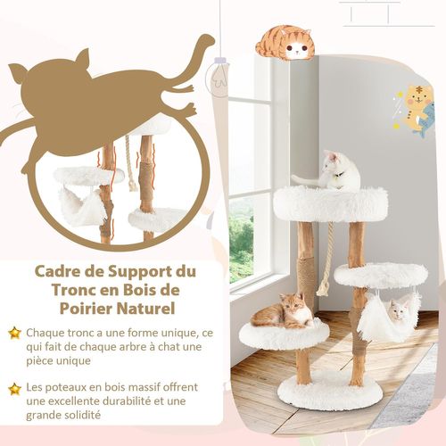 Arbre à Chat En Bois Massif De 87 Cm,tour à Chat Avec Hamac, Charge 10kg Chaque Couche