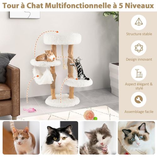 Arbre à Chat En Bois Massif De 87 Cm,tour à Chat Avec Hamac, Charge 10kg Chaque Couche