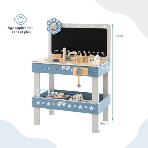 Jouet D'etabli En Bois Pour Enfants Avec 5 Outils Et 56 Accessoires, Jouet Bricolage Enfants