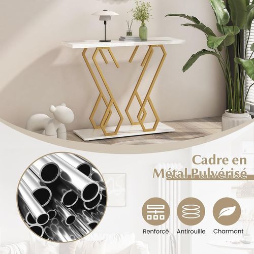 Table Console, Meuble D'entrée En Faux Marbre Avec Étagère, 100 X 30 X 80 Cm