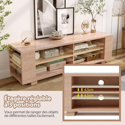 Meuble TV Avec 6 Compartiments,étagères Réglables, Pour Salon, Chambre, 150 X 39 X 45 Cm Naturel