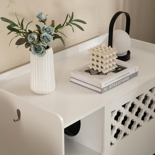 Maison De Toilettes Pour Chat Avec Coussin Amovible,porte Ouverte à L'avant, Blanc