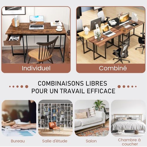Bureau D'ordinateur Industriel 120 X 55 Cm, Facile à Assembler, 120 X 55 X 75 Cm (marron Rustique)