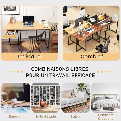 Bureau D'ordinateur 120 X 55 Cm, Facile à Assembler, 120 X 55 X 75 Cm (naturel)