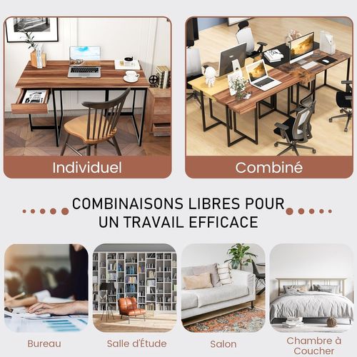 Bureau D'ordinateur Industriel 120 X 55 Cm,  Facile à Assembler, 120 X 55 X 75 Cm (noyer)