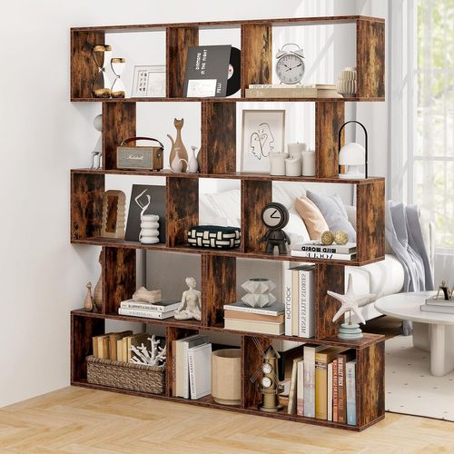 Bibliothèque Industrielle En Forme De S, 70 X 23,5 X 158 Cm, Chambre, Bureau, Marron Rustique