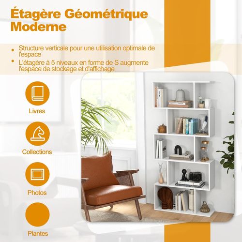 Bibliothèque Industrielle En Forme De S, 70 X 23,5 X 158 Cm, Chambre, Bureau, Marron Rustique