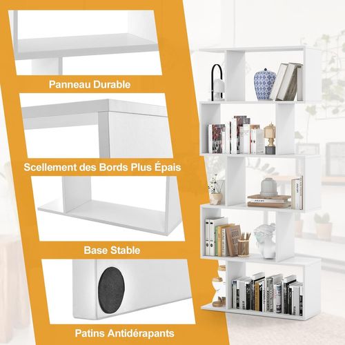 Bibliothèque Industrielle En Forme De S, 70 X 23,5 X 158 Cm, Chambre, Bureau, Marron Rustique