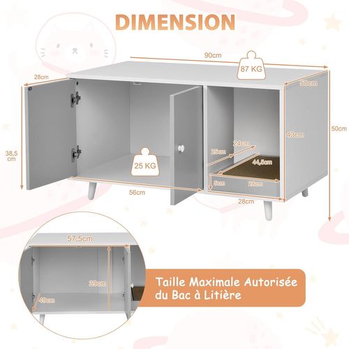 Maison De Toilettes Pour Chat à Double Portes,meuble TV Pour Litière Cachée De Chat  (gris)