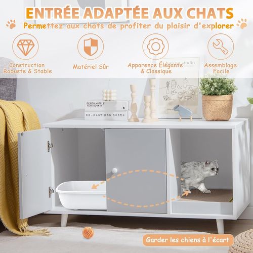 Maison De Toilettes Pour Chat à Double Portes,meuble TV Pour Litière Cachée De Chat  (gris)