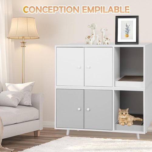 Maison De Toilettes Pour Chat à Double Portes,meuble TV Pour Litière Cachée De Chat  (gris)